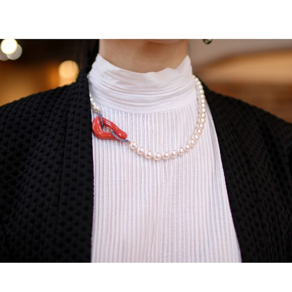 【SOLD OUT】アコヤパール サンゴ アイオライト ネックレス 1065545 