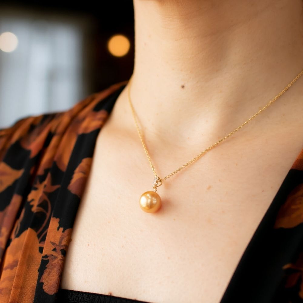 K18 ゴールデンパール ペンダントネックレス