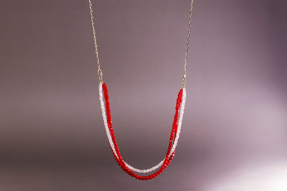 珊瑚＆ジルコン ［Cameleon］ネックレスパーツ