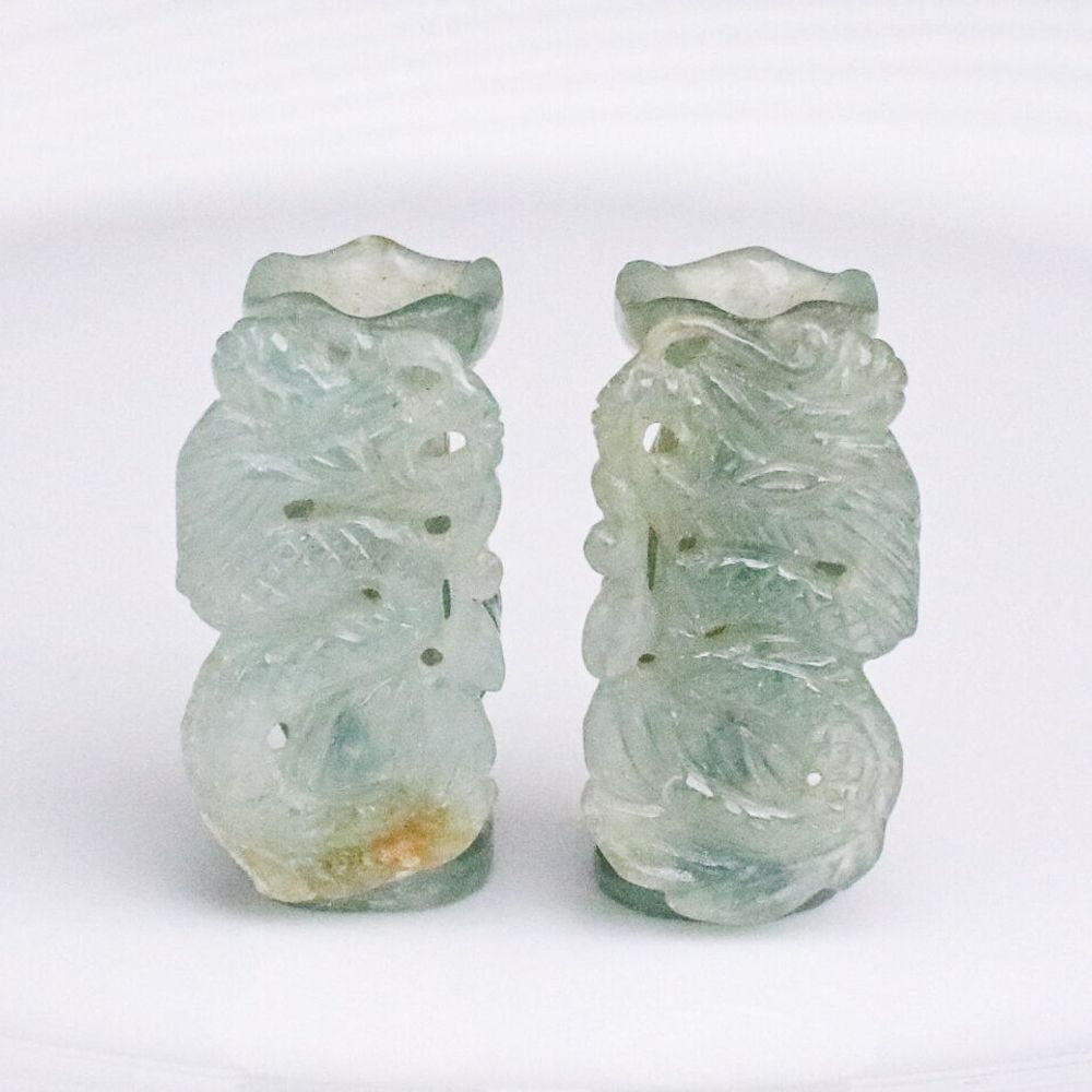 天然ヒスイ ペア 109.6ct [ミャンマー産/カービング 燭台] 	