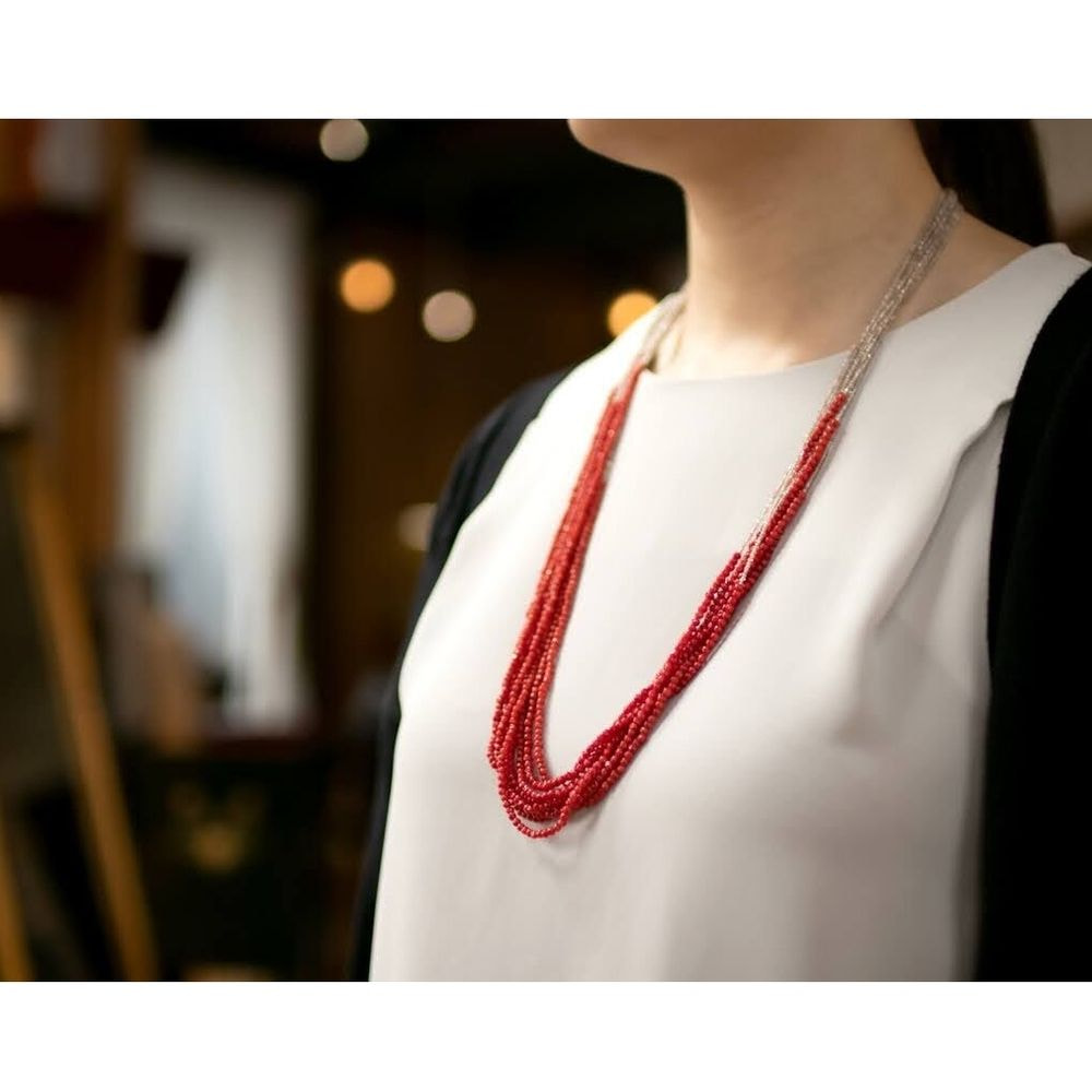 【SOLD OUT】evaNueva 珊瑚＆ジルコンネックレス 