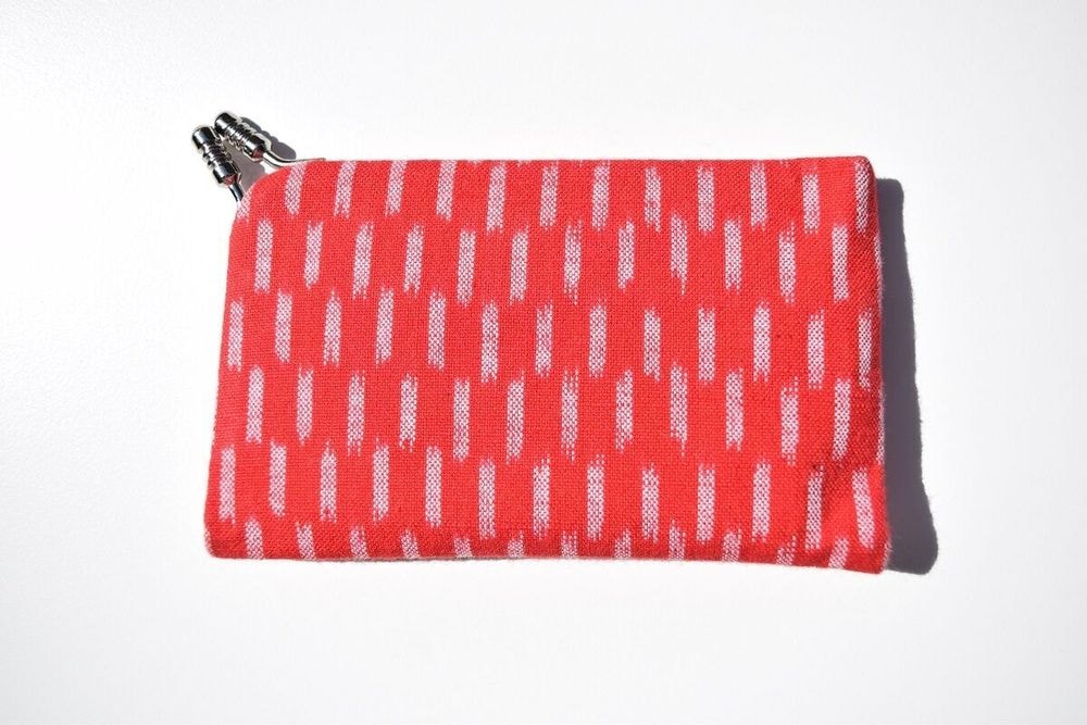 【久留米絣】 がま口名刺入れ  網目　赤/白