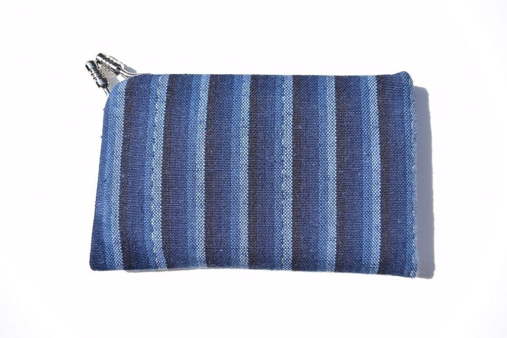 【久留米絣】 がま口名刺入れ   かつお縞文人　小紺ブルー