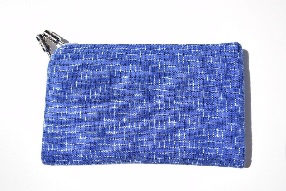 【久留米絣】 がま口名刺入れ   米粒文人　青/白