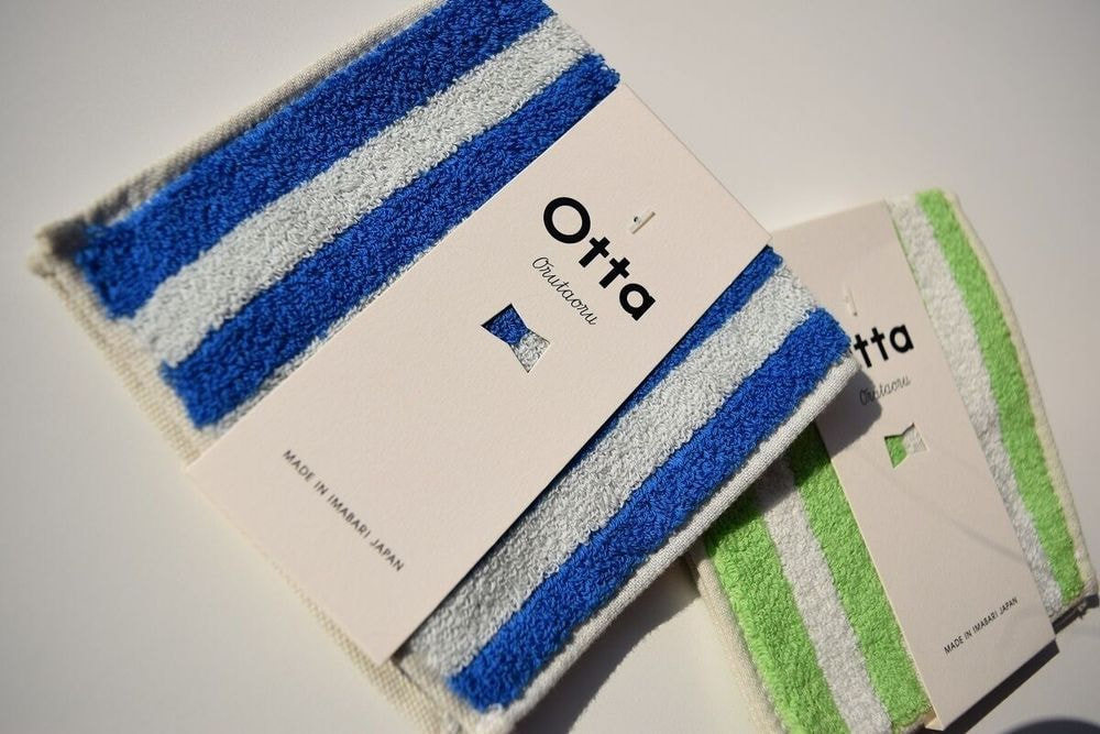 【OTTA】 タオルハンカチ　ストライプ柄　ブルー